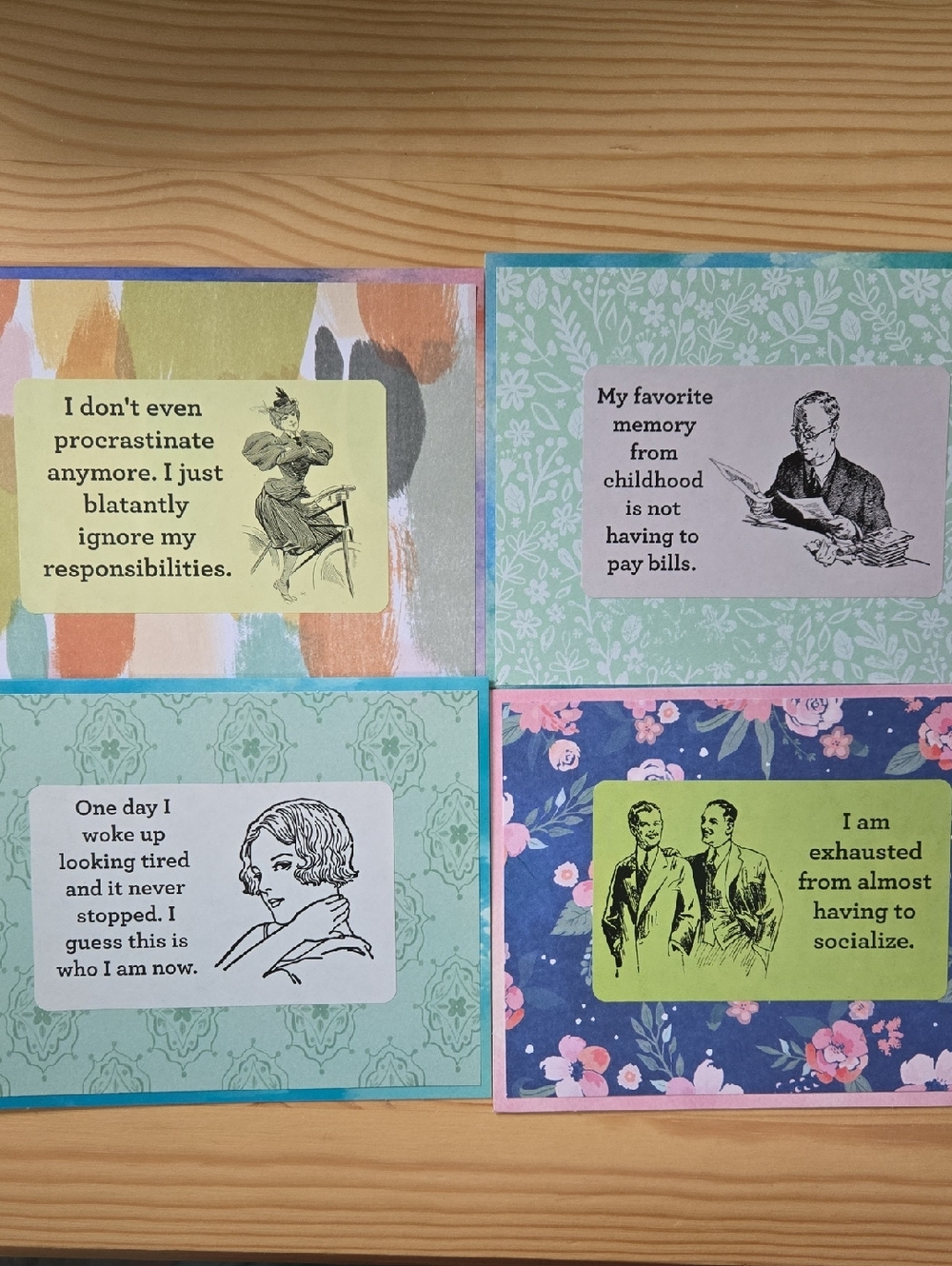 Handmade Set of 4 Humorous Cards - Adulting Is Hard